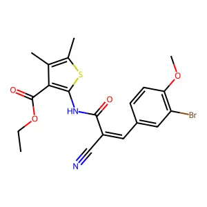 Ethyl 2-[[3-(3-bromo-4-methoxyphenyl)-2-cyano-1-oxo-2-propen-1-yl]amino]-4,5-dimethyl-3-thiophenecarboxylate structure