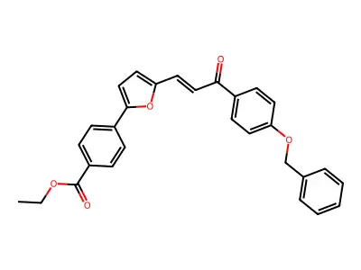 Ethyl 4-[5-[3-oxo-3-[4-(phenylmethoxy)phenyl]-1-propen-1-yl]-2-furanyl]benzoate structure