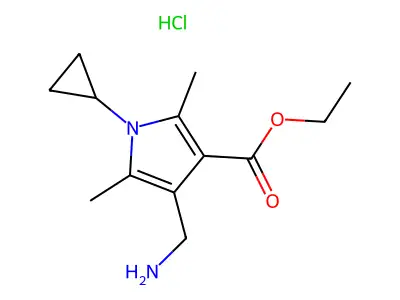 ethyl 4-(aminomethyl)-1-cyclopropyl-2,5-dimethyl-1H-pyrrole-3-carboxylate hydrochloride structure