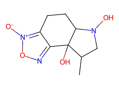 8-methyl-5,5a,7,8-tetrahydro-4H-[1,2,5]oxadiazolo[3,4-e]indole-6,8a-diol 3-oxide structure