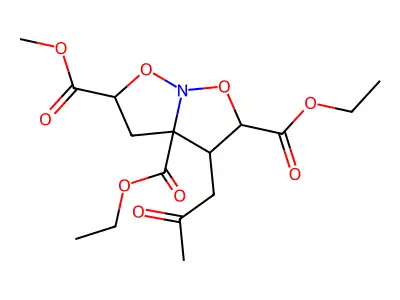 2,3a-diethyl 5-methyl 3-(2-oxopropyl)tetrahydro-2H-isoxazolo[2,3-b]isoxazole-2,3a,5-tricarboxylate structure