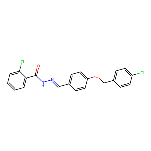 2-chloro-N-[[4-[(4-chlorophenyl)methoxy]phenyl]methylideneamino]benzamide structure