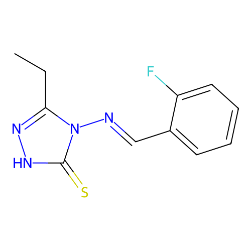 (E)-5-ethyl-4-((2-fluorobenzylidene)amino)-4H-1,2,4-triazole-3-thiol structure