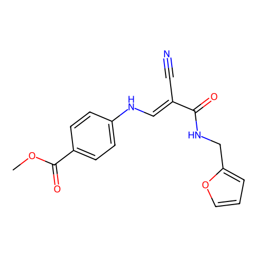 (E)-methyl 4-((2-cyano-3-((furan-2-ylmethyl)amino)-3-oxoprop-1-en-1-yl)amino)benzoate structure