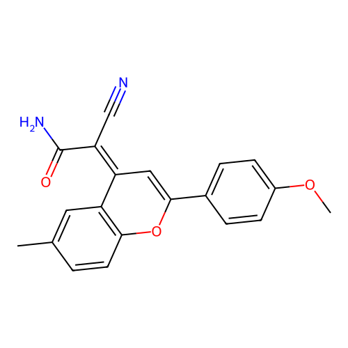 2-cyano-2-[2-(4-methoxyphenyl)-6-methyl-4H-chromen-4-ylidene]acetamide structure