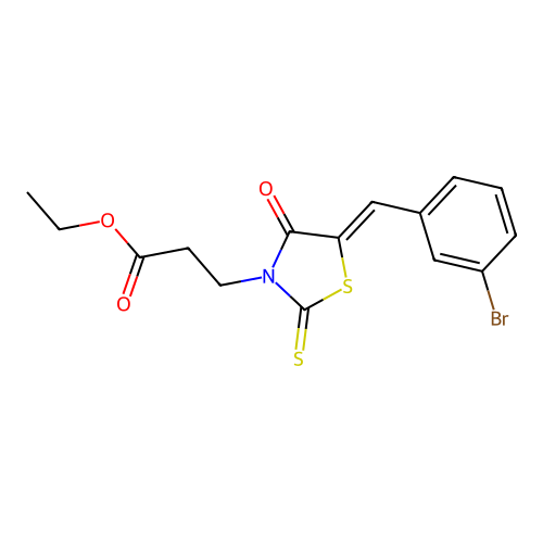 ethyl 3-[(5Z)-5-[(3-bromophenyl)methylidene]-4-oxo-2-sulfanylidene-1,3-thiazolidin-3-yl]propanoate structure
