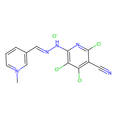 1-Methyl-3-[(3,4,6-trichloro-5-cyano-pyridin-2-yl)-hydrazonomethyl]-pyridinium structure