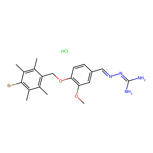 2-[(E)-[4-[(4-bromo-2,3,5,6-tetramethylphenyl)methoxy]-3-methoxyphenyl]methylideneamino]guanidine;hydrochloride structure