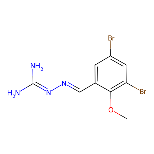 (2E)-2-(3,5-dibromo-2-methoxybenzylidene)hydrazinecarboximidamide structure
