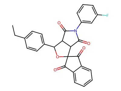 3-(4-ethylphenyl)-5-(3-fluorophenyl)-3a,6a-dihydrospiro[furo[3,4-c]pyrrole-1,2'-indene]-1',3',4,6(3H,5H)-tetrone structure