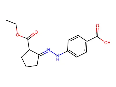 4-{2-[2-(Ethoxycarbonyl)cyclopentyliden]hydrazino}benzenecarboxylic acid structure
