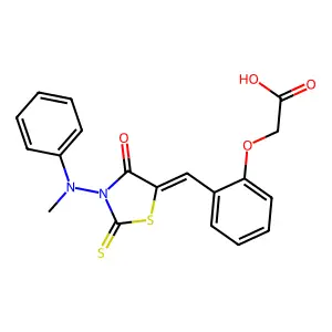 {2-[(Z)-{3-[methyl(phenyl)amino]-4-oxo-2-thioxo-1,3-thiazolidin-5-ylidene}methyl]phenoxy}acetic acid structure