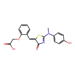 {2-[(Z)-{2-[(4-hydroxyphenyl)(methyl)amino]-4-oxo-1,3-thiazol-5(4H)-ylidene}methyl]phenoxy}acetic acid structure