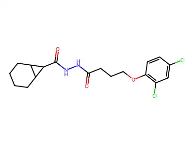 N'-[4-(2,4-dichlorophenoxy)butanoyl]bicyclo[4.1.0]heptane-7-carbohydrazide structure