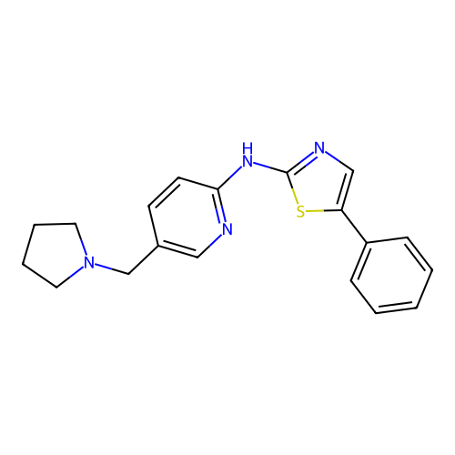 5-phenyl-N-[5-(pyrrolidin-1-ylmethyl)pyridin-2-yl]-1,3-thiazol-2-amine structure