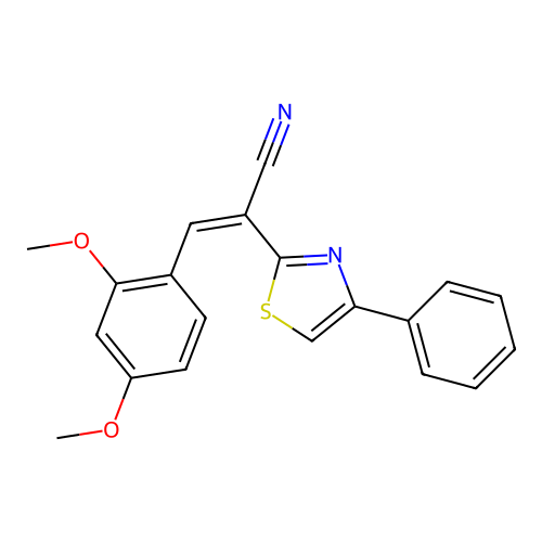 (Z)-3-(2,4-dimethoxyphenyl)-2-(4-phenylthiazol-2-yl)acrylonitrile structure