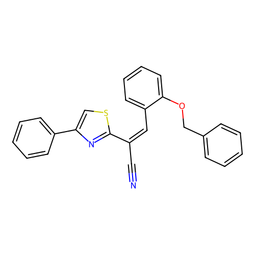 (Z)-3-(2-(benzyloxy)phenyl)-2-(4-phenylthiazol-2-yl)acrylonitrile structure