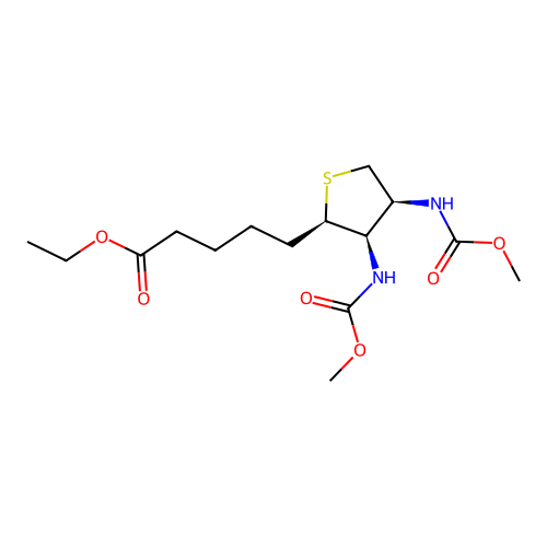 Ethyl 5-{3,4-bis[(methoxycarbonyl)amino]tetrahydro-2-thienyl}pentanoate structure