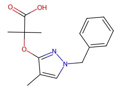 Propanoic acid, 2-methyl-2-((4-methyl-1-(phenylmethyl)-1H-pyrazol-3-yl)oxy)- structure