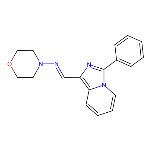 Morpholino-[(3-phenylimidazo[1,5-a]pyridin-1-yl)methylene]amine structure