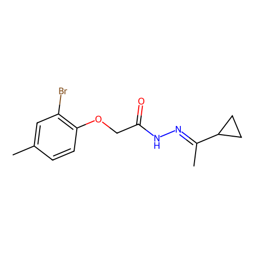2-(2-bromo-4-methylphenoxy)-N'-(1-cyclopropylethylidene)acetohydrazide structure