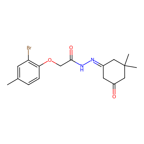 2-(2-bromo-4-methylphenoxy)-N'-(3,3-dimethyl-5-oxocyclohexylidene)acetohydrazide structure