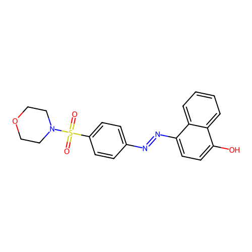 (E)-4-(2-(4-(morpholinosulfonyl)phenyl)hydrazono)naphthalen-1(4H)-one structure
