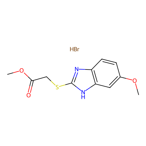methyl 2-((5-methoxy-1H-benzo[d]imidazol-2-yl)thio)acetate hydrobromide structure