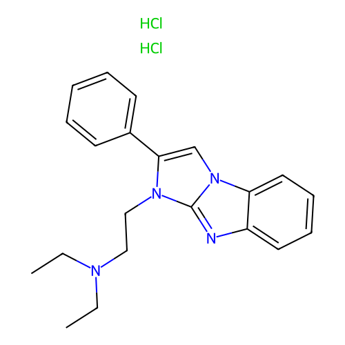 N,N-diethyl-2-(2-phenyl-1H-benzo[d]imidazo[1,2-a]imidazol-1-yl)ethanamine dihydrochloride structure