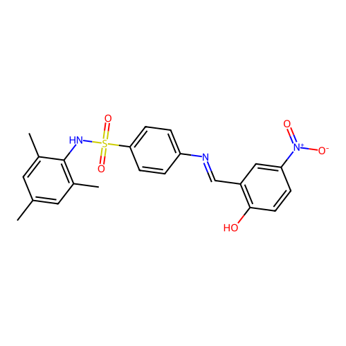 4-({2-hydroxy-5-nitrobenzylidene}amino)-N-mesitylbenzenesulfonamide structure