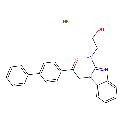 2-[2-(2-hydroxyethylamino)benzimidazol-1-yl]-1-(4-phenylphenyl)ethanone hydrobromide structure