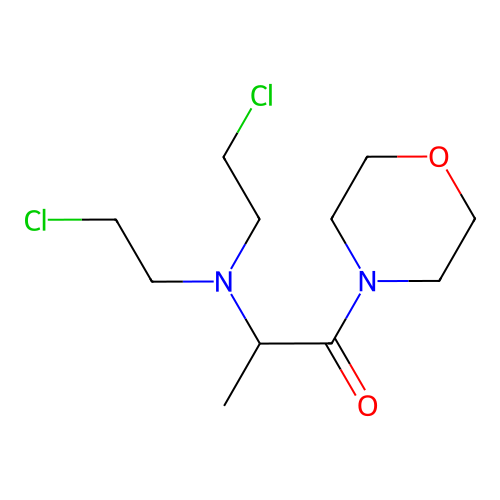 2-[Bis(2-chloroethyl)amino]-1-morpholin-4-ylpropan-1-one structure