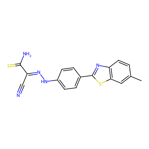 2-Cyano-2-{[4-(6-methyl-1,3-benzothiazol-2-yl)phenyl]hydrazono}ethanethioamide structure