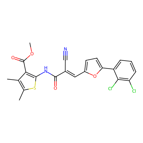 (E)-methyl 2-(2-cyano-3-(5-(2,3-dichlorophenyl)furan-2-yl)acrylamido)-4,5-dimethylthiophene-3-carboxylate structure