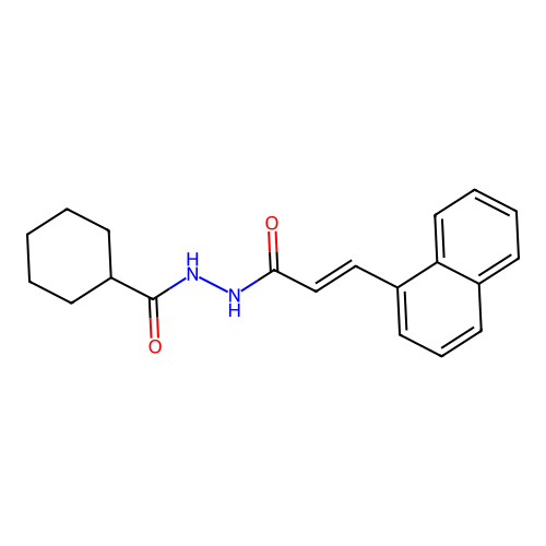 (2E)-N-(cyclohexylcarbonylamino)-3-naphthylprop-2-enamide structure