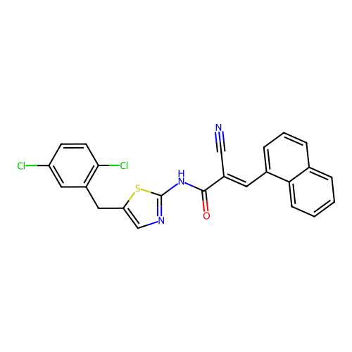(E)-2-cyano-N-[5-[(2,5-dichlorophenyl)methyl]-1,3-thiazol-2-yl]-3-naphthalen-1-ylprop-2-enamide structure