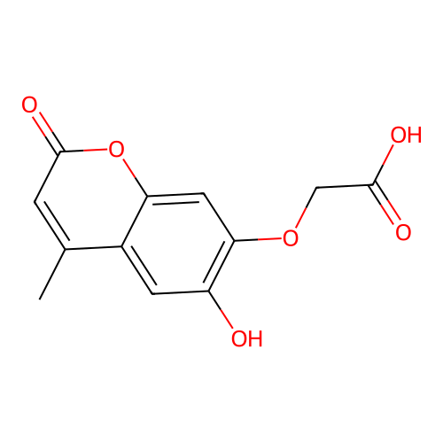 ((6-Hydroxy-4-methyl-2-oxo-2H-1-benzopyran-7-yl)oxy)acetic acid structure