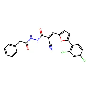 (2E)-2-cyano-3-[5-(2,4-dichlorophenyl)furan-2-yl]-N'-(phenylacetyl)prop-2-enehydrazide structure