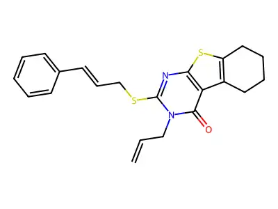 3-allyl-2-{[(2E)-3-phenyl-2-propenyl]sulfanyl}-5,6,7,8-tetrahydro[1]benzothieno[2,3-d]pyrimidin-4(3H)-one structure