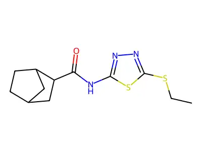 N-[5-(ethylsulfanyl)-1,3,4-thiadiazol-2-yl]bicyclo[2.2.1]heptane-2-carboxamide structure