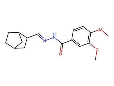 N-[(E)-3-bicyclo[2.2.1]heptanylmethylideneamino]-3,4-dimethoxybenzamide structure