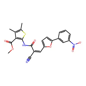 (E)-methyl 2-(2-cyano-3-(5-(3-nitrophenyl)furan-2-yl)acrylamido)-4,5-dimethylthiophene-3-carboxylate structure