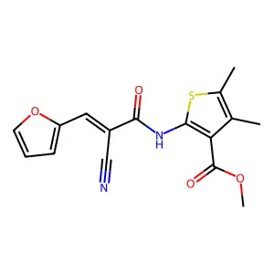 (E)-methyl 2-(2-cyano-3-(furan-2-yl)acrylamido)-4,5-dimethylthiophene-3-carboxylate structure