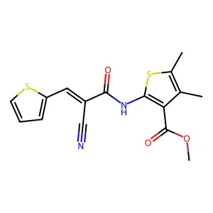 (E)-methyl 2-(2-cyano-3-(thiophen-2-yl)acrylamido)-4,5-dimethylthiophene-3-carboxylate structure