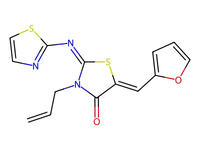(2E,5Z)-3-allyl-5-(furan-2-ylmethylene)-2-(thiazol-2-ylimino)thiazolidin-4-one structure