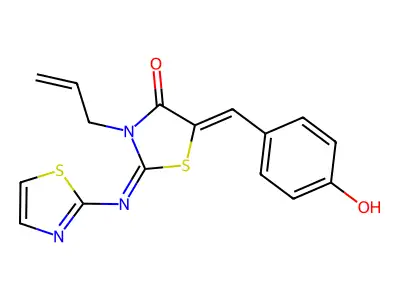 (2E,5Z)-3-allyl-5-(4-hydroxybenzylidene)-2-(thiazol-2-ylimino)thiazolidin-4-one structure