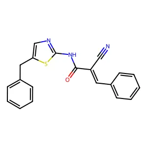 (2E)-N-(5-benzyl-1,3-thiazol-2-yl)-2-cyano-3-phenylprop-2-enamide structure