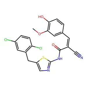 (2E)-2-cyano-N-[5-(2,5-dichlorobenzyl)-1,3-thiazol-2-yl]-3-(4-hydroxy-3-methoxyphenyl)prop-2-enamide structure