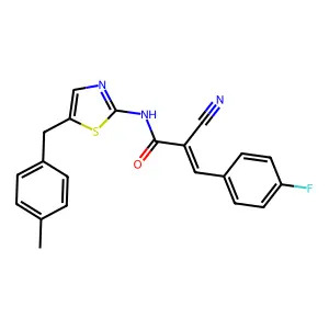 (2E)-2-cyano-3-(4-fluorophenyl)-N-[5-(4-methylbenzyl)-1,3-thiazol-2-yl]prop-2-enamide structure