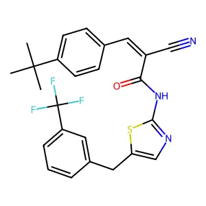 (2E)-3-(4-tert-butylphenyl)-2-cyano-N-{5-[3-(trifluoromethyl)benzyl]-1,3-thiazol-2-yl}prop-2-enamide structure